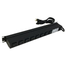 Hammond 19 Inch 8 Outlet Horizontal Rack Mount Power Strip - 15ft Cord, 5-15P Plug, 5-15R Rear Receptacles