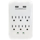6 Outlet Power Tap - 1200J Surge protection, 2 Fast Charge USB Port - White