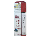 4 Outlet Surge Protector - 1200J, 4ft Cord, Down Angle Plug, 2 USB Charging Ports - White
