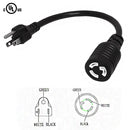 1ft NEMA 5-15P to NEMA L5-15R Power Cable - 14AWG - SJT Jacket