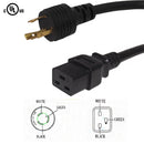 NEMA L5-20P to IEC C19 Power Cable - 12AWG - SJT Jacket