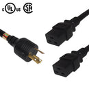 3ft NEMA L6-30P to 2x IEC C19 Power Splitter Cable - 10AWG/12AWG SJT - Black