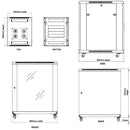 18U A/V and Networking Cabinet - Pre-Loaded with Fan Top, 3 Shelves & Blank Panels - Tapped Rails - Black