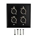 Double Gang 4 x XLR Locking Female Stainless Steel Wall Plate Kit - BLACK
